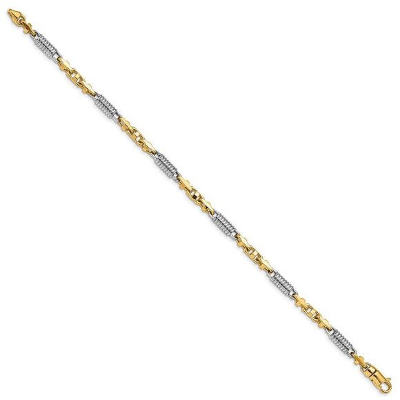 4.6mm 14K Two Tone Gold Fancy Barrel Link Chain Bracelet, 8.75 Inch - Picture 2 of 3